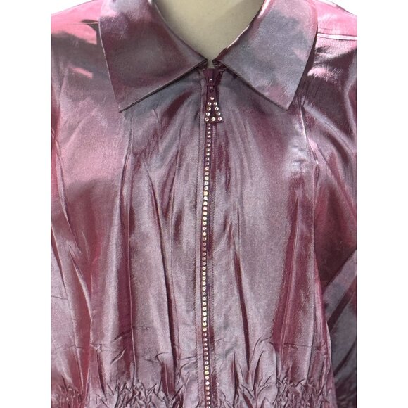 Jacket Blazer Womens Purple Satin Metallic Silky Finish Long Sleeve Purple XXL - Picture 2 of 7